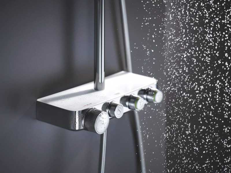 Купить Душевая система с термостатом Grohe Euphoria SmartControl Cube 310 DUO 26508LS0, цвет верхнего душа белая луна