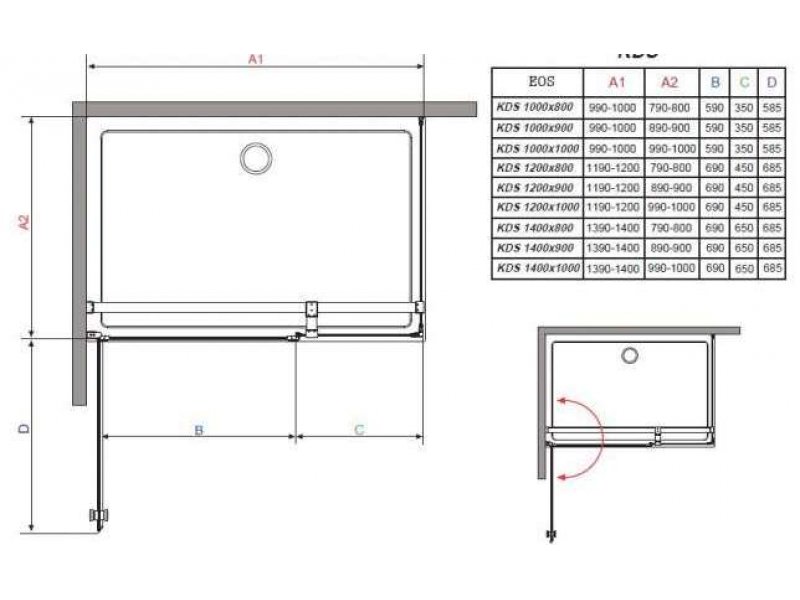 Купить Душевой уголок Radaway EOS KDS 100L/Rx90, 90 х 100 х 197 см, стекло прозрачное