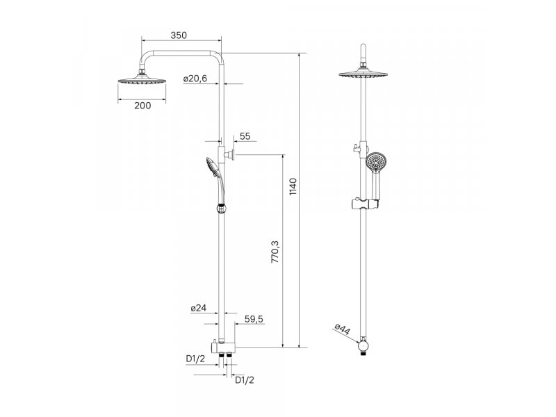 Купить Душевой гарнитур Milardo Shower Set с верхним душем, хром, 3703F24M76