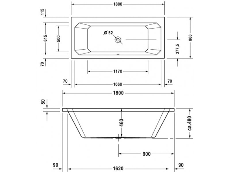 Купить Ванна акриловая Duravit 1930 700156000000000 180 х 80 см