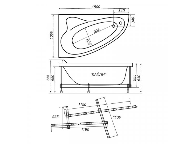 Купить Акриловая ванна Triton Кайли 150 х 100 см (правая) с каркасом