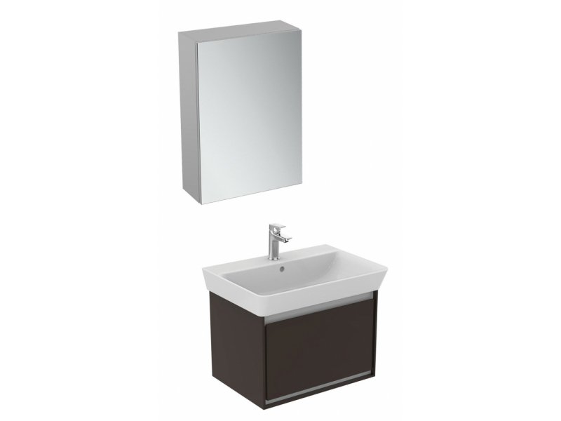 Купить Тумба под раковину Ideal Standard Connect Air Cube 65 см, подвесная, темно-коричневый матовый, белый матовый, E0847VY