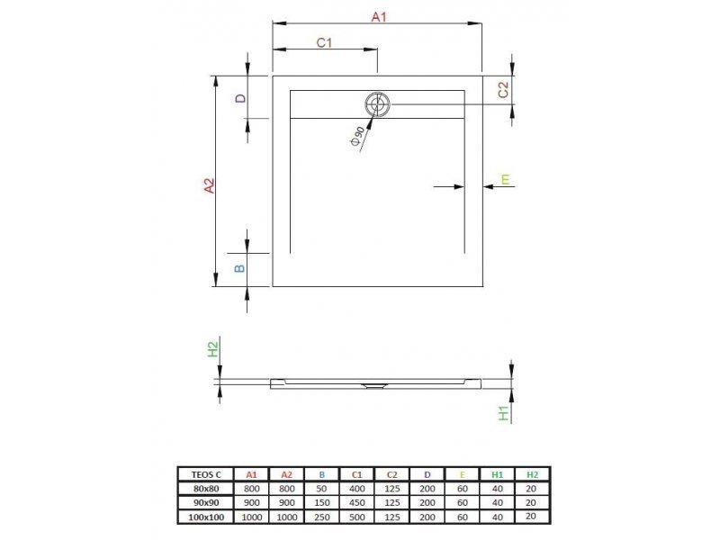 Купить Поддон для душа Radaway Teos C, 100 x 100 см, квадратный, HTC100100-04