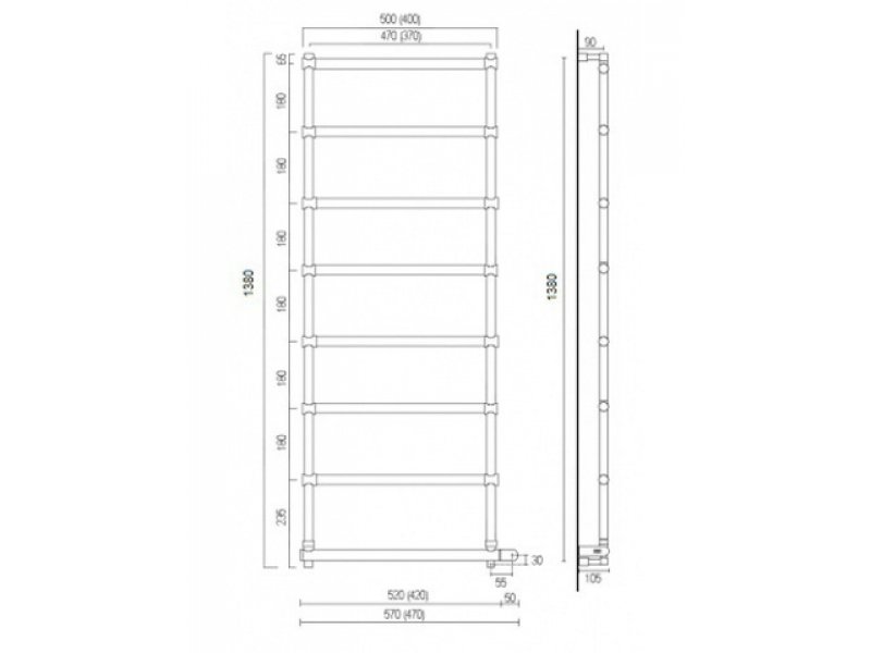 Купить Полотенцесушитель электрический Margaroli Sole 542-8 BOX 5424708OBNB, высота 138 см, ширина 57 см