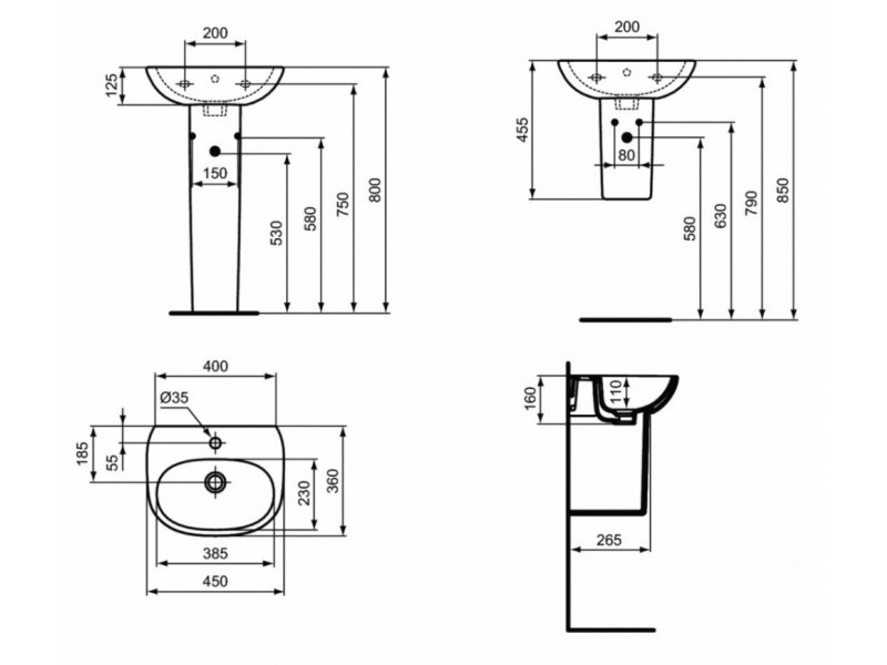 Купить Раковина Ideal Standard Tesi 45 см, тонкий бортик, белый, T352401
