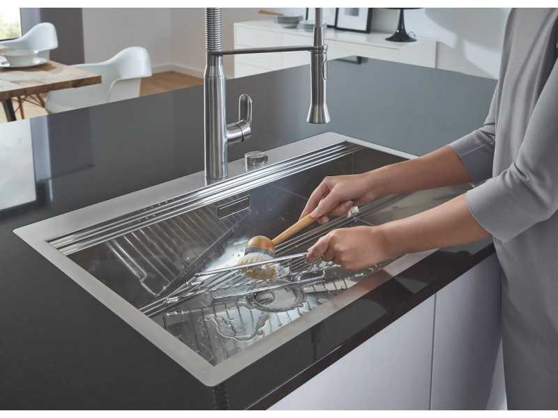 Купить Мойка кухонная из нержавеющей стали Grohe K1000 80-S 116/52 1.0, 31581SD0, с донным клапаном и сливным гарнитуром, крыло справа, хром