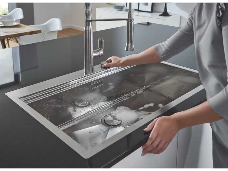 Купить Мойка кухонная из нержавеющей стали Grohe K1000 80-S 116/52 1.0, 31581SD0, с донным клапаном и сливным гарнитуром, крыло справа, хром
