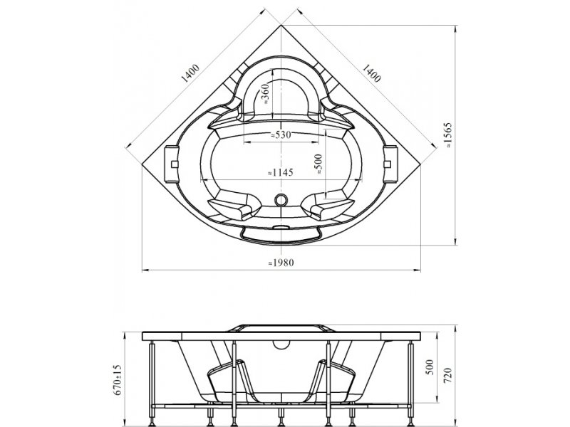 Купить Ванна акриловая Радомир Сорренто-2 140 х 140 см