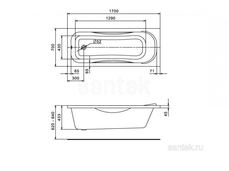 Купить Ванна акриловая Santek Тенерифе WH302207 170 х 70 см, 1.WH30.2.207, белая