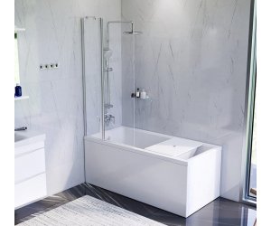 Акриловая ванна Am.Pm Gem 150 x 70 см, с каркасом, шторкой, душевым гарнитуром и смесителем (W90ASET-150D3W5)