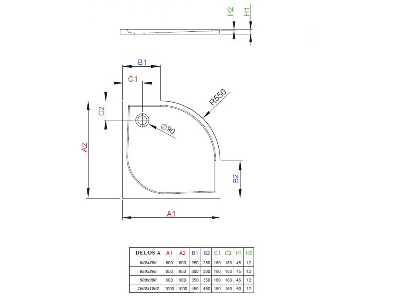 Купить Поддон для душа Radaway Delos A850, 85 х 85 см, четверть круга, SDA8585-01