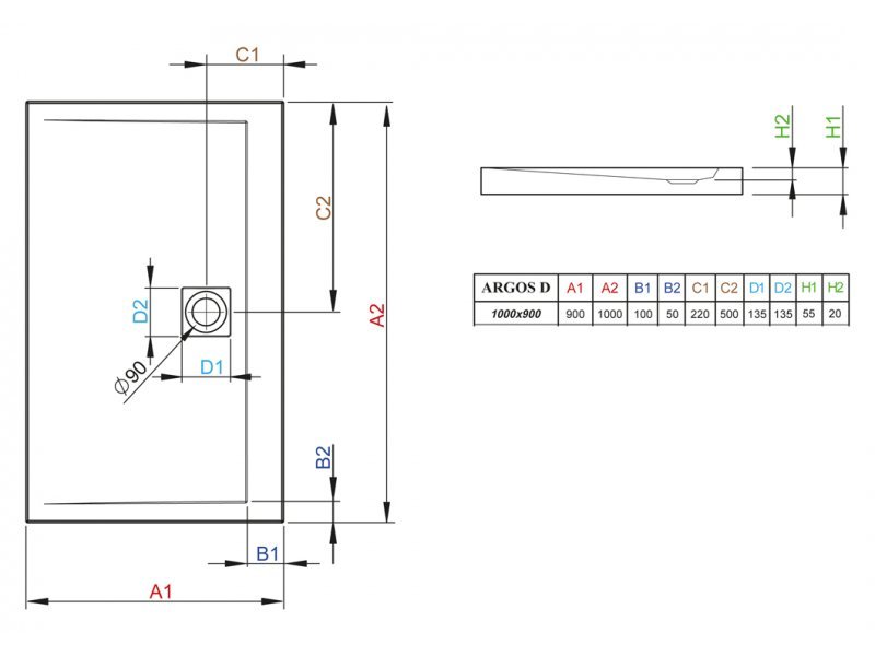 Купить Поддон для душа Radaway Argos D, 100 x 90 см, прямоугольный, 4AD910-01