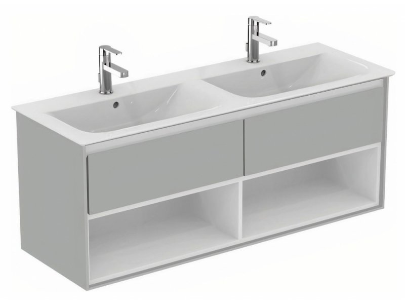 Купить Тумба под раковину Ideal Standard Connect Air 130 см, подвесная, светло-серый глянцевый, белый матовый, E0831EQ