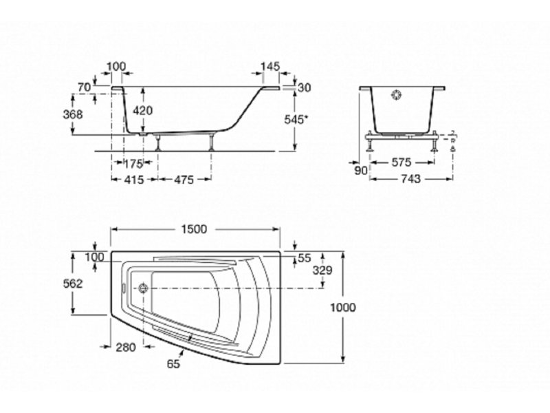 Купить Акриловая ванна Roca Hall Angular 150x100 R, ZRU9302865