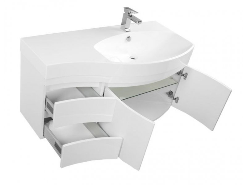 Купить Тумба под раковину Aquanet Опера 2-115 L (2 дверцы, 2 ящика) 00169613, левая, цвет белый