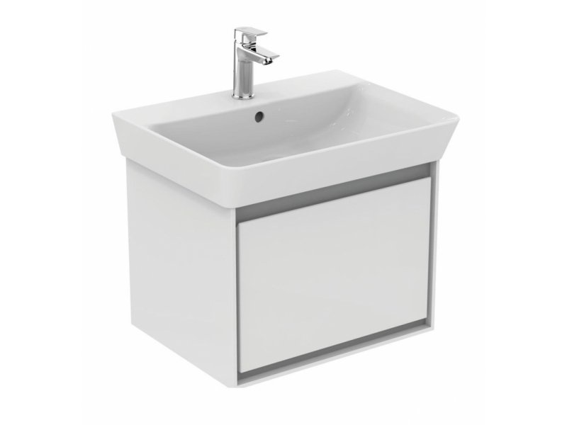 Купить Тумба под раковину Ideal Standard Connect Air Cube 60 см, подвесная, белый глянцевый, светло-серый матовый, E0846KN
