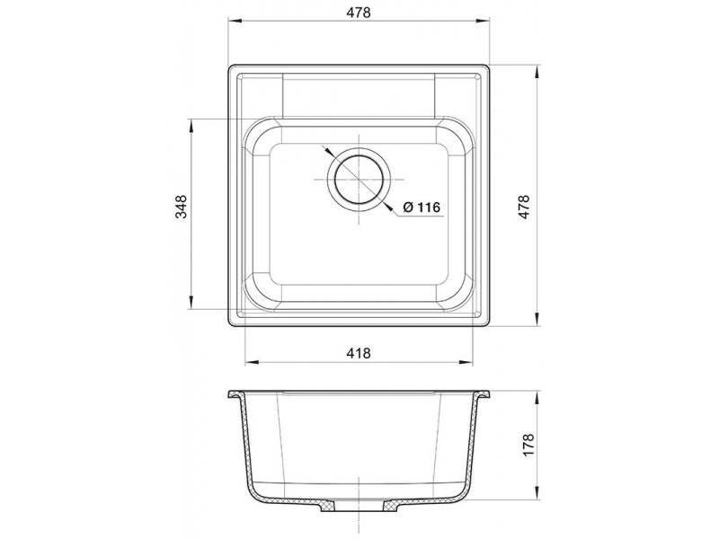 Купить Кухонная мойка GranFest Quarz Z 48, 47.8 x 47.8 см, серый