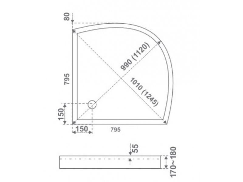 Купить Поддон для душевой кабины Bas Плуто 80 x 80 см ПН00015 акриловый, четверть круга, белый
