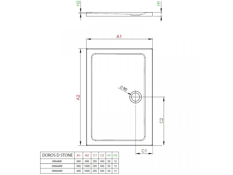 Купить Поддон для душа Radaway Doros D, 80 x 90 см, прямоугольный, SDRD9080-01-04S