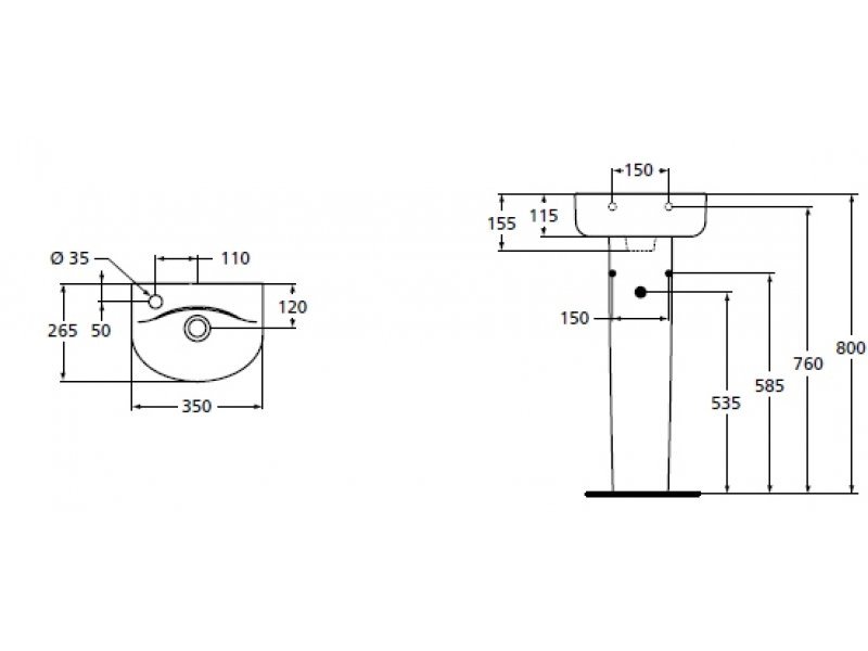 Купить Раковина Ideal Standard Connect Arc E791401, отверстие под смеситель слева