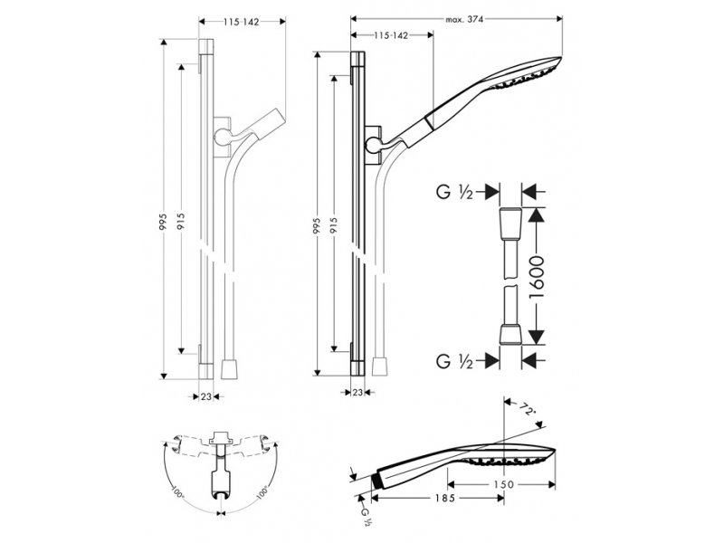 Купить Душевой гарнитур Hansgrohe PuraVida 27853000, 90 см, хром
