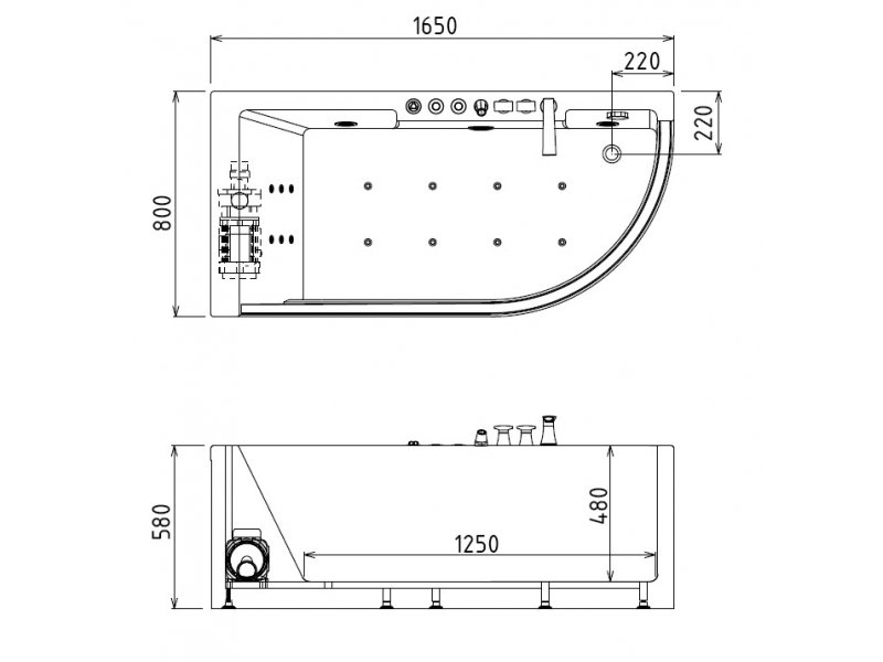 Купить Ванна гидромассажная акриловая Gemy G9227 K L/R, 165 х 80 х 58 см