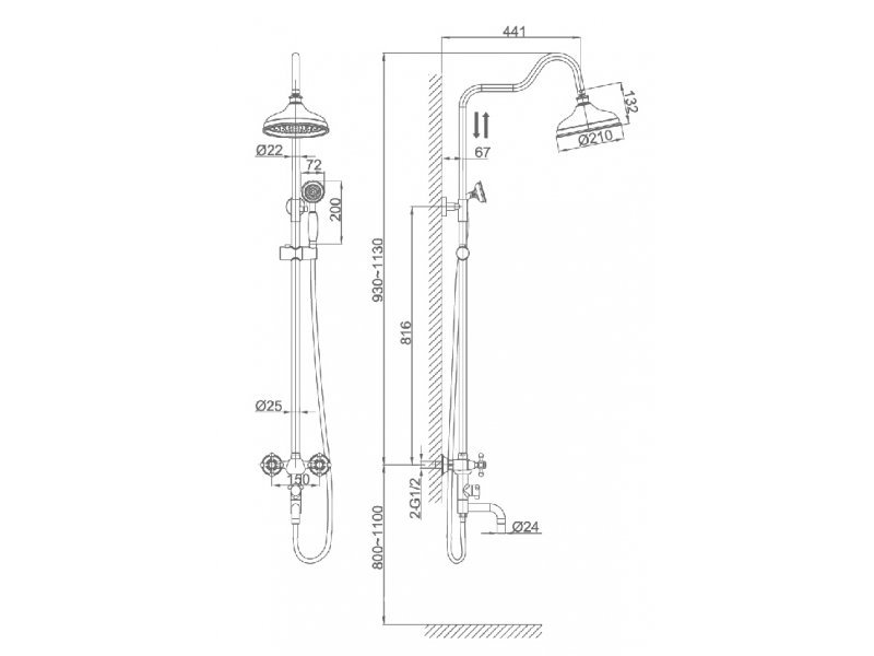 Купить Душевая система D&K Hessen Hercules DA1424741D08, хром