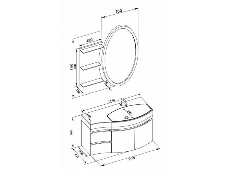 Купить Тумба под раковину Aquanet Опера 2-115 L (2 дверцы, 2 ящика) 00169612, левая, цвет черный