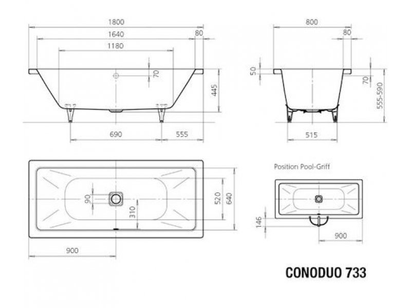 Купить Стальная ванна Kaldewei Conoduo мод. 732, 170 х 75 х 43 см, anti-slip, 2350.3000.0001