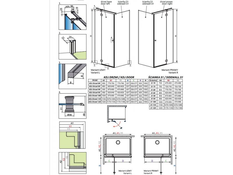 Купить Душевая дверь Radaway Torrenta KDJ 95R, 95 х 195 см, с неподвижной частью, стекло прозрачное, профиль хром, правая, 133295-01-01R
