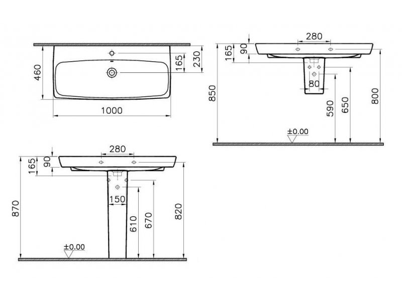 Купить Раковина Vitra Metropole 5664B003-0001 100 см, подвесная, с переливом