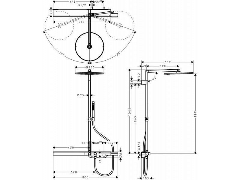 Купить Душевая система Axor Showerpipe 27984820, с термостатическим смесителем, шлифованный никель