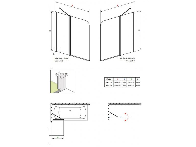 Купить Шторка на ванну Radaway EOS II PND 110 206211-01R/L