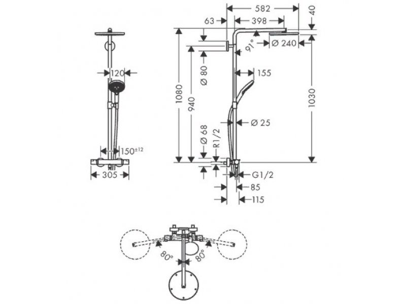 Купить Душевая система Hansgrohe Raindance Select S Showerpipe 240 1jet PowderRain 27633000, хром