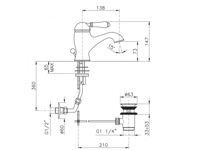 Купить Смеситель Nicolazzi Classico Monokomandi 3402BZ76 для раковины, бронза, ручки P.M. BLANC