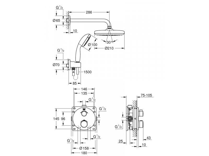 Купить Душевой комплект Grohe Grohtherm 34727000 с внутренней частью (термостатом)