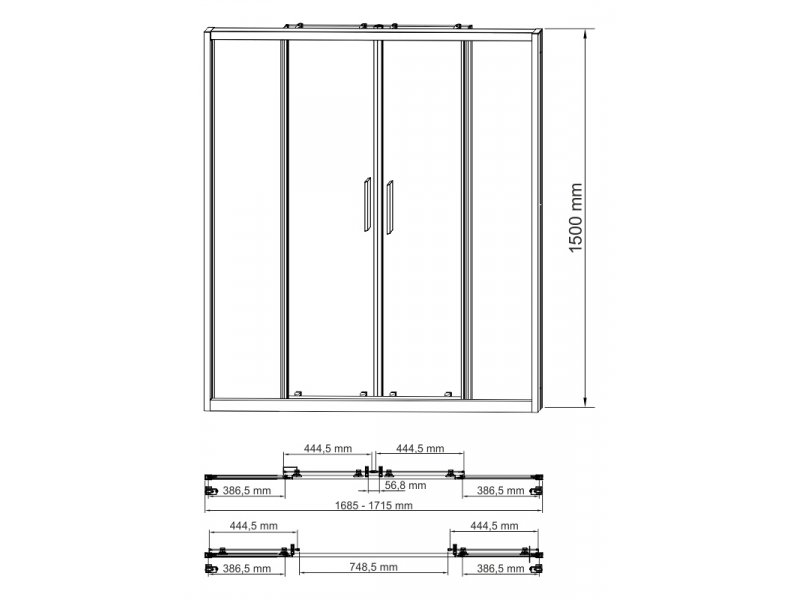 Купить Стеклянная шторка WasserKraft 45S02-170 для душа, двустворчатая, 170 х 150 см