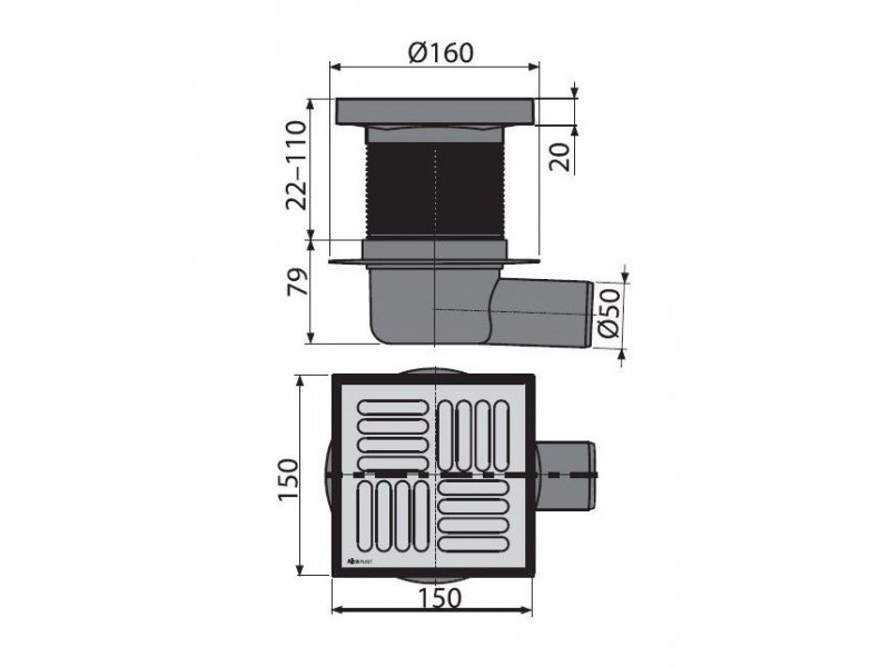 Купить Душевой трап Alcaplast APV5411 150x150/50 выпуск боковой, гидрозатвор