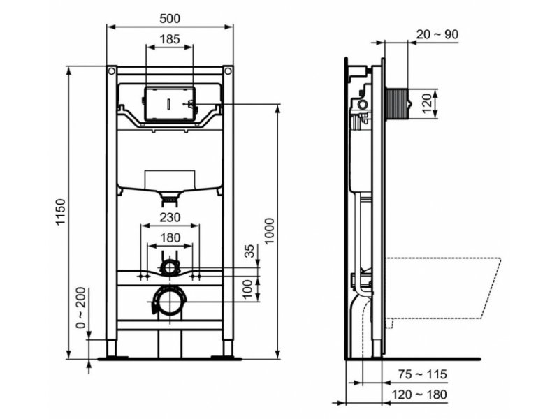 Купить Инсталляция Ideal Standard Prosys Frame 120 M с унитазом Eurovit Rimless K881201, сиденье микролифт, комплект, K881201PT15