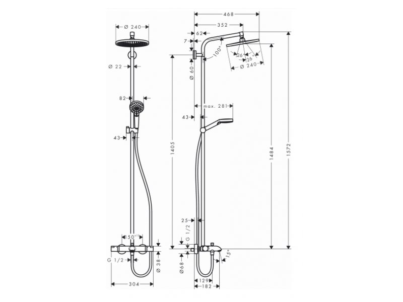 Купить Душевая стойка Hansgrohe Crometta S 240 Showerpipe 27320000 1jet хром