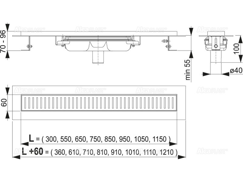 Купить Душевой лоток AlcaPlast APZ1101- 850 Low с порогами для перфорированной решетки