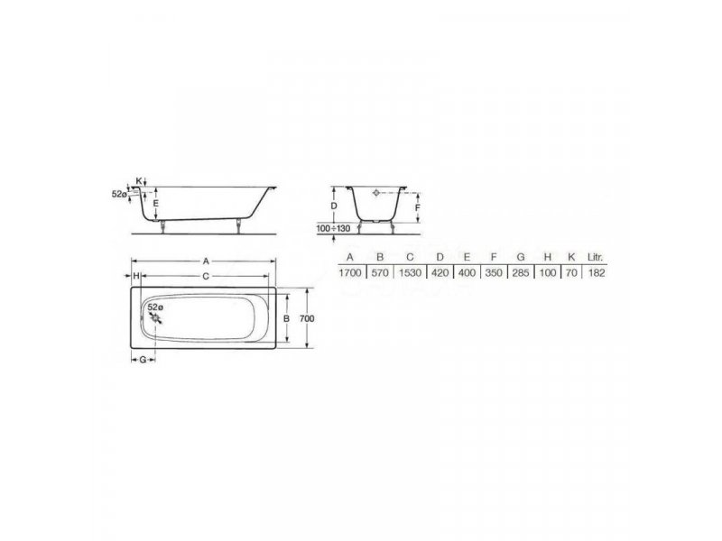 Купить Чугунная ванна Roca Continental 170 х 70 см, 21290100R