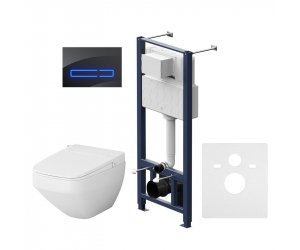 Инсталляция Am.Pm Inspire 2.0, IS450A38.CCC50A с безободковым унитазом Inspire V2.0 FlashClean с электронным биде, клавиша Touch Pro стекло, черное
