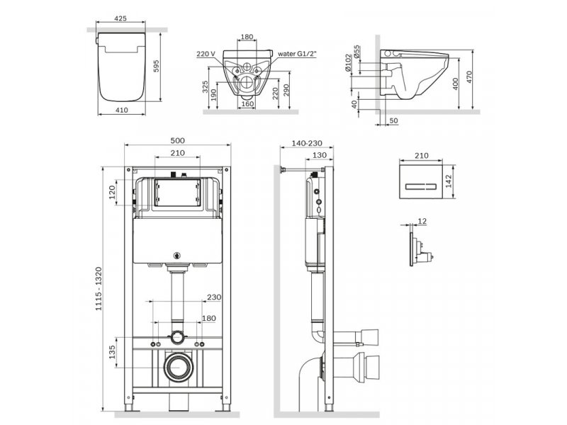 Купить Инсталляция Am.Pm Inspire 2.0, IS450A38.CCC50A с безободковым унитазом Inspire V2.0 FlashClean с электронным биде, клавиша Touch Pro стекло, черное