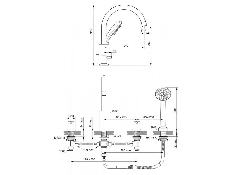 Купить Смеситель Ideal Standard Ceraline на борт ванны, хром, BC198AA