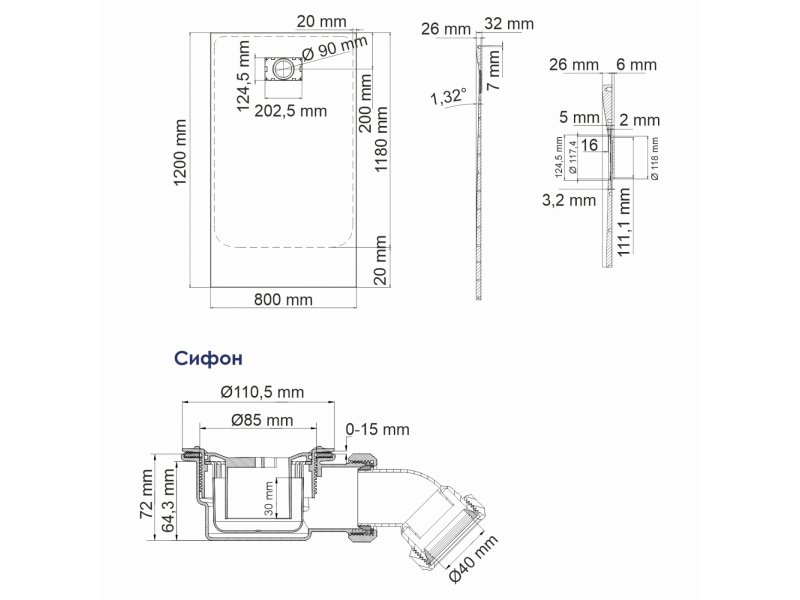 Купить Душевой поддон WasserKRAFT 41T06, прямоугольный, 120 х 80 см, SMC (стеклопластик), белый