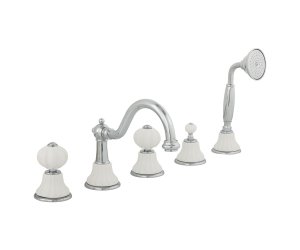 Cмеситель Migliore Olivia 19005 на борт ванны, хром, ручки белая керамика