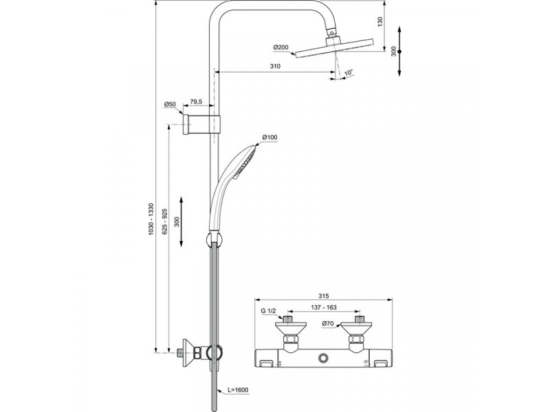 Купить Душевая система Ideal Standard Ceratherm T25 термостатическая, хром глянцевый, A7701AA