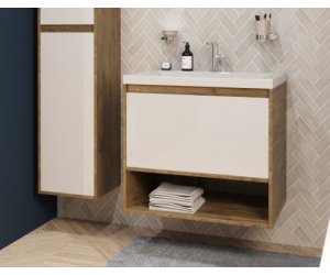 Тумба с раковиной Эстет Монако Wood 60 см, 1 ящик, ниша, белый/дуб рустикальный, ФР-00010681