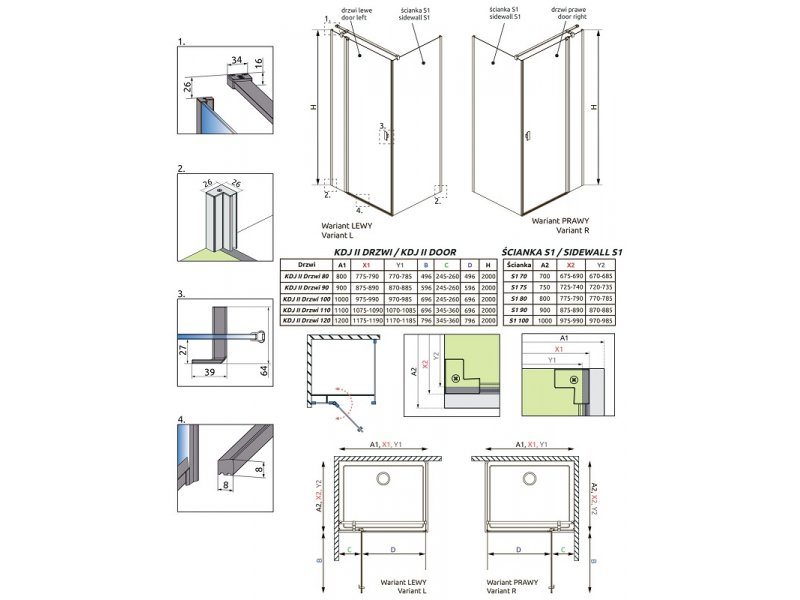Купить Душевой уголок Radaway Nes KDJ II, 100 x 80 см, правая дверь, стекло прозрачное, профиль хром